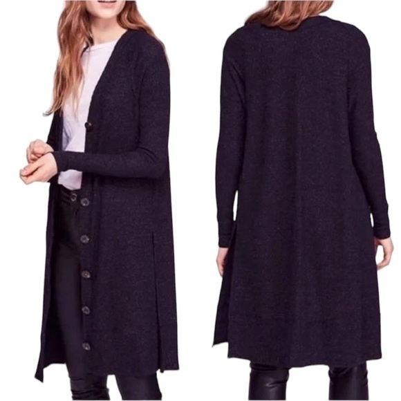 Free People Sweaters - Free People We The Free Sparkly Navy Blue Button Down Cardigan Size Medium